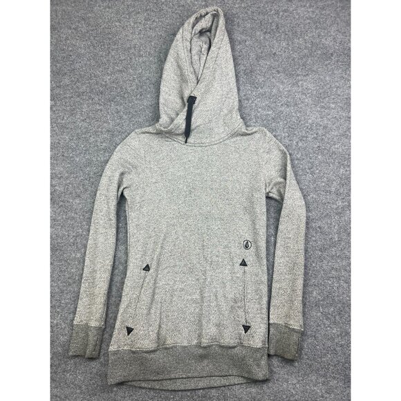 Volcom Tower Pullover Sweatshirt Women's S Gray Long Crossover Neck Thumbholes - Picture 1 of 7